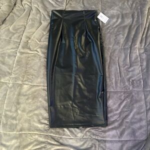 Shiny Black Faux-Leather Pencil Skirt